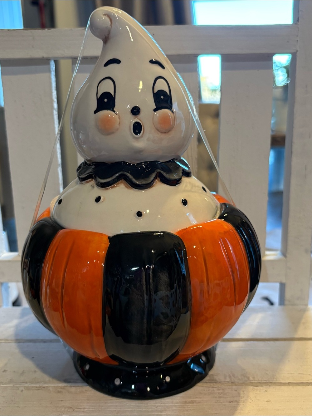 Magenta Orange and Black Ghost Pumpkin Lantern